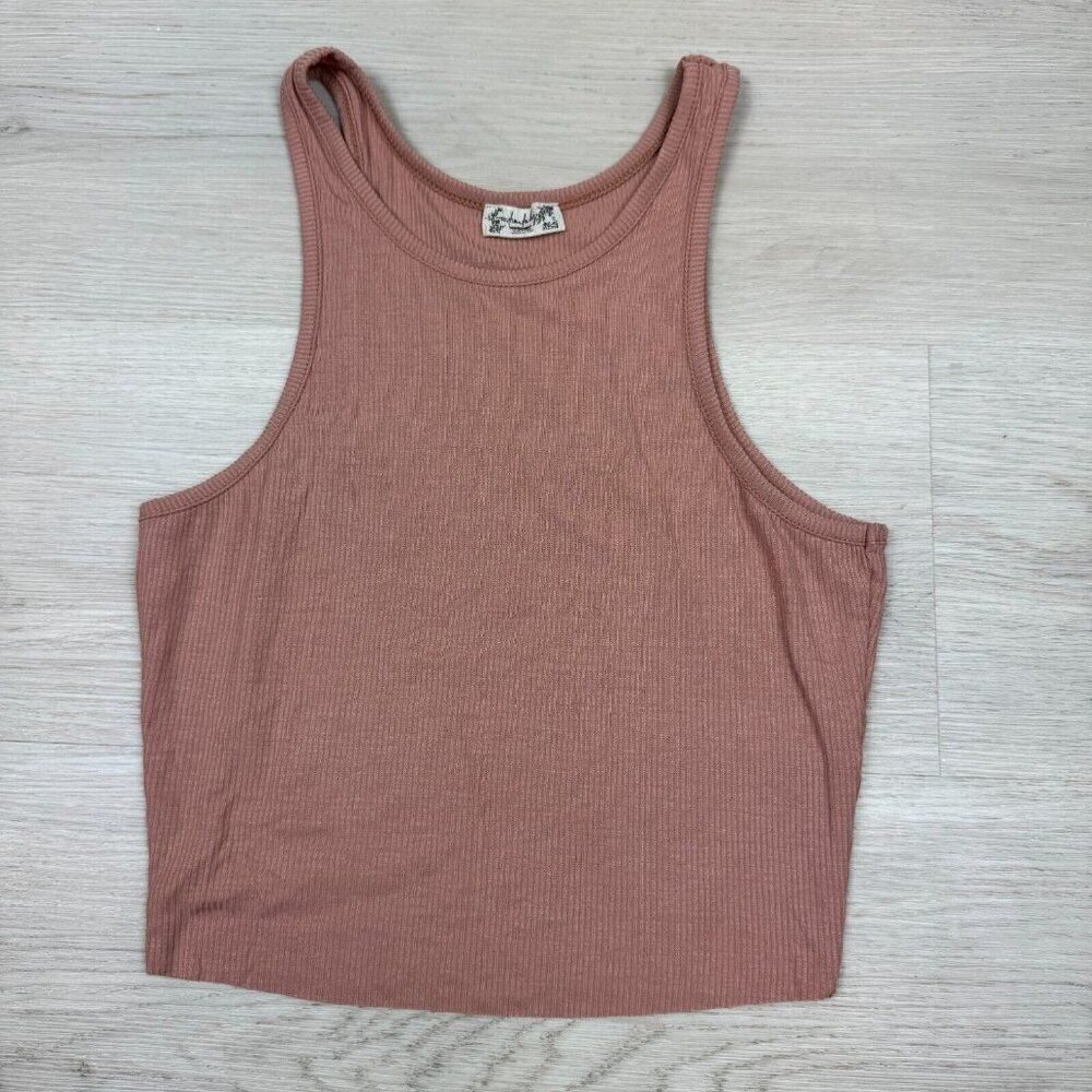 Free People High Neck Ribbed Crop Tank Size XS Beige